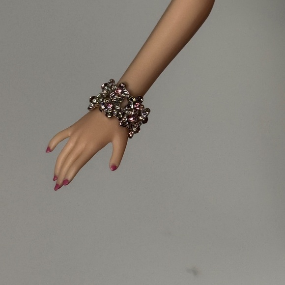 Poppy Parker Fashion Doll Flower Bracelet Pink Glamour 60s Floral Cuff MOD Metal - Picture 5 of 6